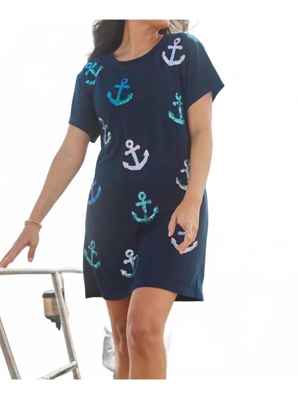 NEW MARY SQUARE women's anna dress in anchors sz Small